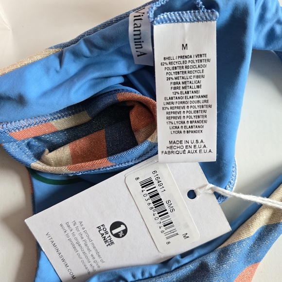 New Vitamin A California High Leg Summer Metallic Stripe Bikini Bottoms Medium - Picture 7 of 8